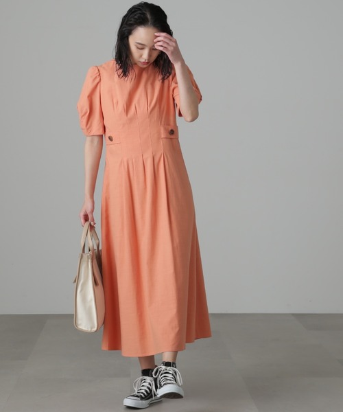 FREE'S MART(フリーズマート)の「◆麻調サイドボタンワンピース(ワンピース・レディース・ベージュ/オレンジ/ブルー・SMALL/MEDIUM)」の9枚目の写真