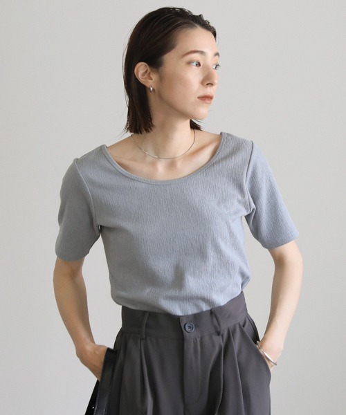 select MOCA(セレクトモカ)の「バレエネックハーフスリーブカットソー(Tシャツ/カットソー・レディース・グレイッシュブルー/アイボリー/ブラック/グリーン/ネイビー・FREE/SMALL)」の18枚目の写真