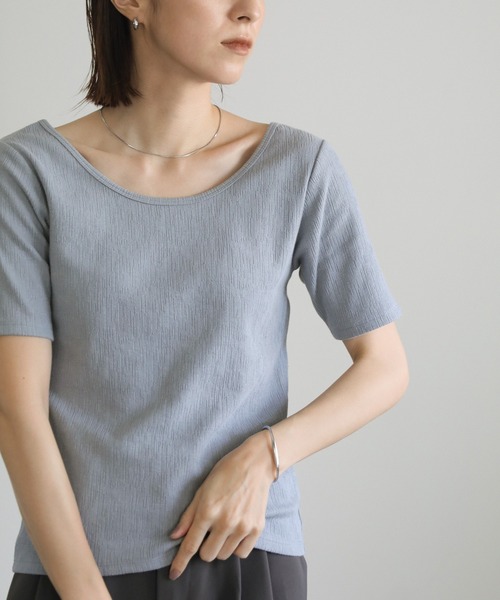 select MOCA(セレクトモカ)の「バレエネックハーフスリーブカットソー(Tシャツ/カットソー・レディース・グレイッシュブルー/アイボリー/ブラック/グリーン/ネイビー・FREE/SMALL)」の21枚目の写真