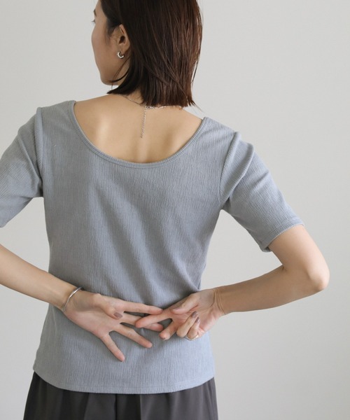 select MOCA(セレクトモカ)の「バレエネックハーフスリーブカットソー(Tシャツ/カットソー・レディース・グレイッシュブルー/アイボリー/ブラック/グリーン/ネイビー・FREE/SMALL)」の20枚目の写真