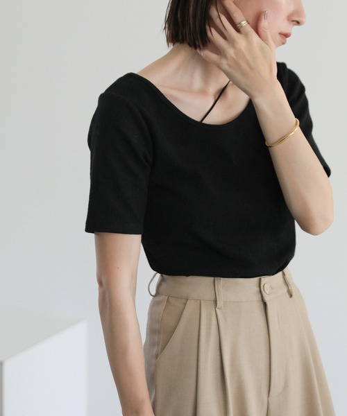 select MOCA(セレクトモカ)の「バレエネックハーフスリーブカットソー(Tシャツ/カットソー・レディース・グレイッシュブルー/アイボリー/ブラック/グリーン/ネイビー・FREE/SMALL)」の22枚目の写真