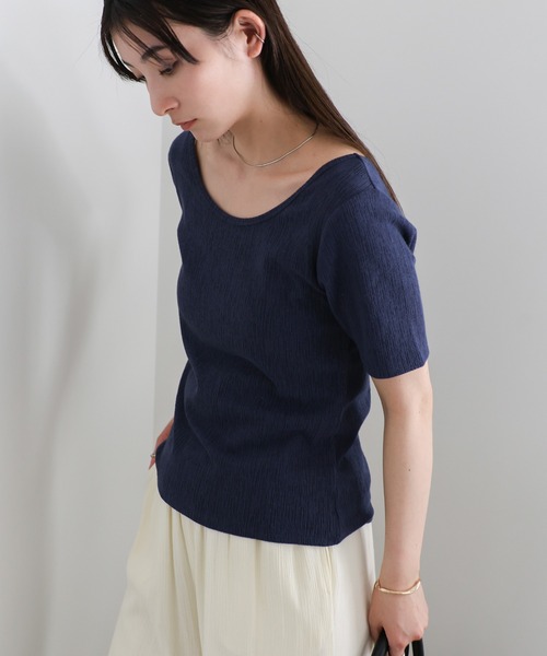 select MOCA（セレクトモカ）の「バレエネックハーフスリーブカットソー<華奢見え>（Tシャツ/カットソー・レディース・グレイッシュブルー/アイボリー/ブラック/グリーン/ネイビー・FREE/SMALL）」の22枚目の写真
