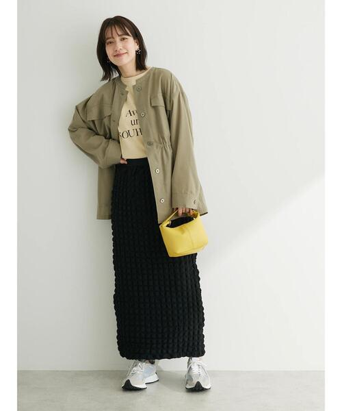 Green Parks(グリーンパークス)の「綿麻混ノーカラーブルゾン(ブルゾン・レディース・ライトカーキ/グレー・FREE)」の5枚目の写真