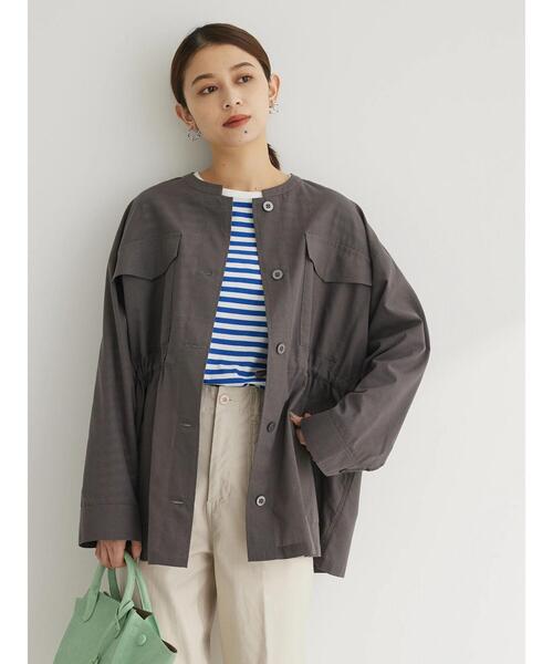 Green Parks(グリーンパークス)の「綿麻混ノーカラーブルゾン(ブルゾン・レディース・ライトカーキ/グレー・FREE)」の17枚目の写真