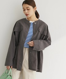 綿麻混ノーカラーブルゾン