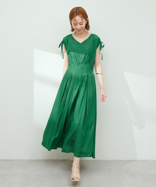 ドロストリボンハイウエストワンピース