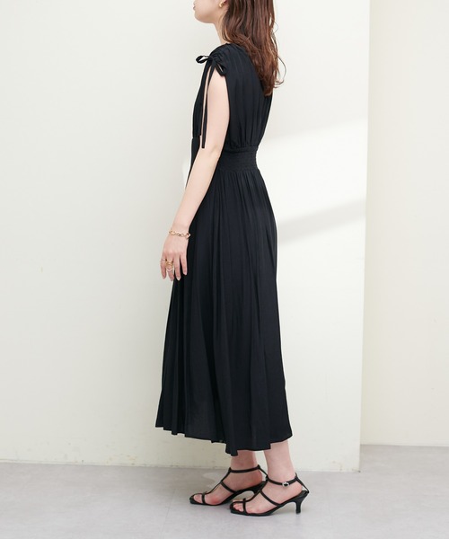 ドロストリボンハイウエストワンピース