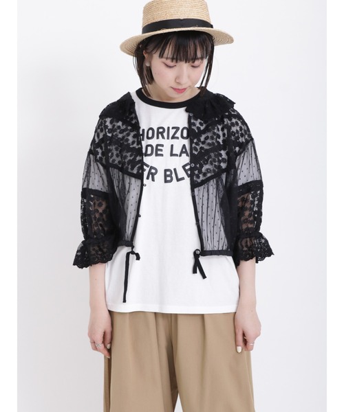 Samansa Mos2（サマンサ モスモス）の「チュールパッチワーク羽織りブラウス（シャツ/ブラウス・レディース・ブラック/キナリ・ﾌﾘ-）」の9枚目の写真