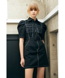 TUCK SLEEVE WORK S/OP タックスリーブ ワーク ショート ワンピース ミニワンピース デニムディテール ステッチ