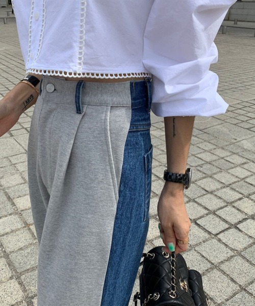 meJane(ミージェーン)の「バックデニムドッキングタックワイドパンツ(デニムパンツ・レディース・グレー系・S/M/L)」の4枚目の写真