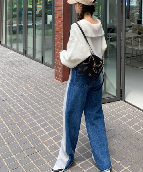 meJane(ミージェーン)の「バックデニムドッキングタックワイドパンツ(デニムパンツ・レディース・グレー系・S/M/L)」の3枚目の写真