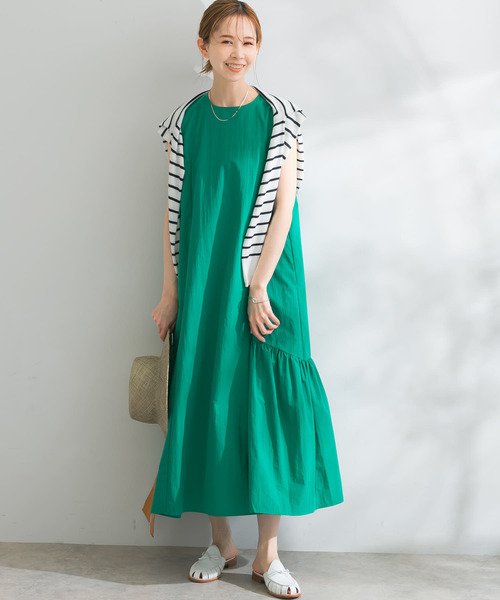 コットンナイロンギャザーワンピース