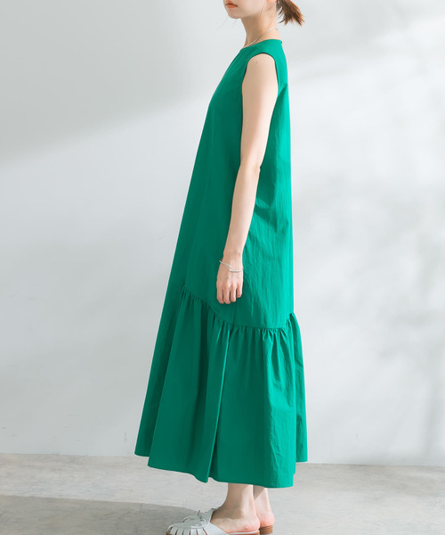 コットンナイロンギャザーワンピース