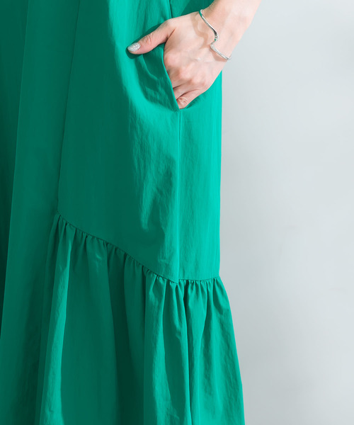 コットンナイロンギャザーワンピース