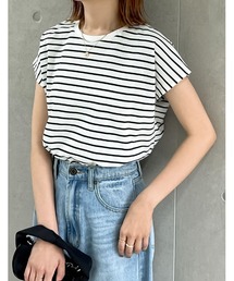 Re:EDIT | [接触冷感]フレンチスリーブボーダーTシャツ(Tシャツ/カットソー)
