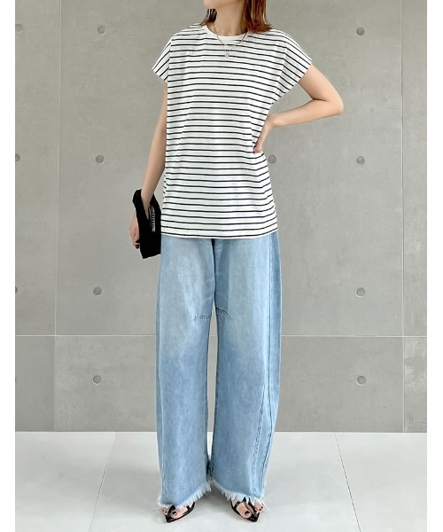 Re:EDIT（リエディ）の「[接触冷感]フレンチスリーブボーダーTシャツ（Tシャツ/カットソー・レディース・ブラック×ホワイト/ホワイト×ブラック・MEDIUM/LARGE）」の17枚目の写真