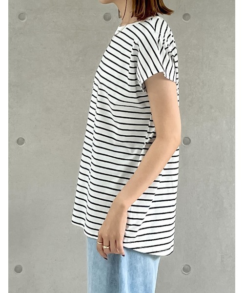 Re:EDIT（リエディ）の「[接触冷感]フレンチスリーブボーダーTシャツ（Tシャツ/カットソー・レディース・ブラック×ホワイト/ホワイト×ブラック・MEDIUM/LARGE）」の16枚目の写真