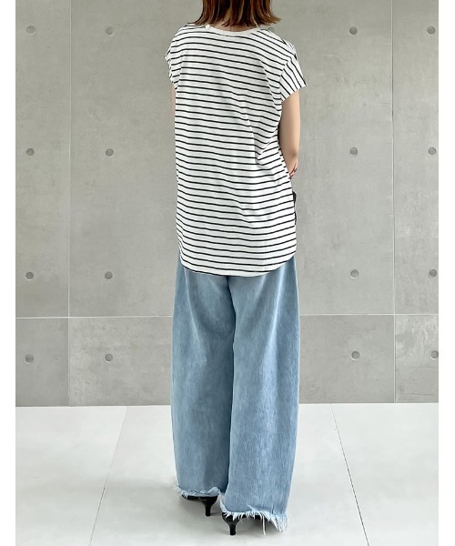 Re:EDIT（リエディ）の「[接触冷感]フレンチスリーブボーダーTシャツ（Tシャツ/カットソー・レディース・ブラック×ホワイト/ホワイト×ブラック・MEDIUM/LARGE）」の18枚目の写真