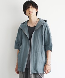 MinoriTY（マイノリティ）の「【MinoriTY】ヘビーウエイトスタンドジップ半袖パーカー フルジップ ポンチョ ハイネック メンズ コットン素材 夏服 秋服（パーカー）」