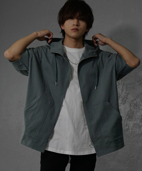 【セール】【MinoriTY】ヘビーウエイトスタンドジップ半袖パーカー フルジップ ポンチョ ハイネック メンズ コットン素材 夏服 秋服（パーカー）｜MinoriTY（マイノリティ）