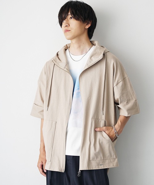 MinoriTY】ヘビーウエイトスタンドジップ半袖パーカー フルジップ