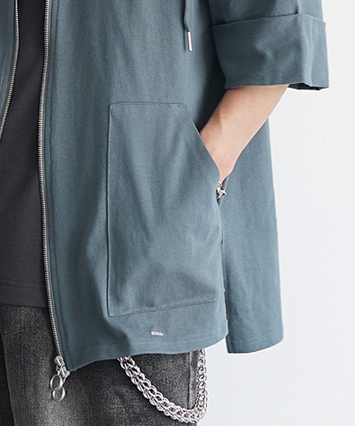 MinoriTY（マイノリティ）の「【MinoriTY】ヘビーウエイトスタンドジップ半袖パーカー フルジップ ポンチョ ハイネック メンズ コットン素材 夏服 秋服（パーカー・メンズ・ネイビー/ホワイト/パープル/グリーン/グリーン系/ネイビー系/ホワイト系/ベージュ系・M/L/S）」の17枚目の写真