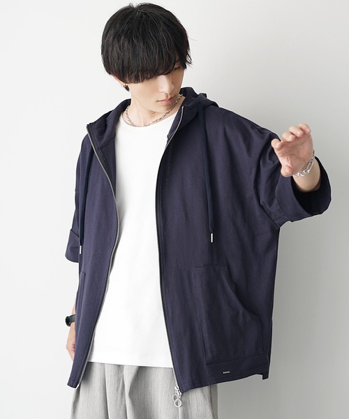 MinoriTY】ヘビーウエイトスタンドジップ半袖パーカー フルジップ