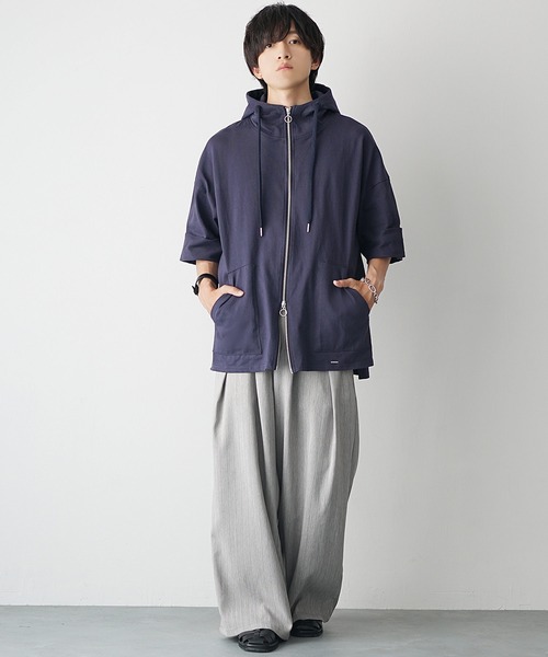 MinoriTY】ヘビーウエイトスタンドジップ半袖パーカー フルジップ