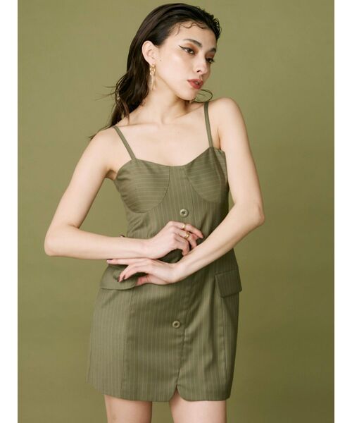 EVRIS（エヴリス）の「ストライプジャケットミニジャンスカ（ワンピース・レディース・グレー/カーキ・FREE）」の3枚目の写真