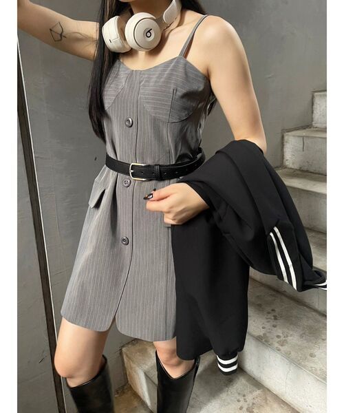 EVRIS（エヴリス）の「ストライプジャケットミニジャンスカ（ワンピース・レディース・グレー/カーキ・FREE）」の8枚目の写真