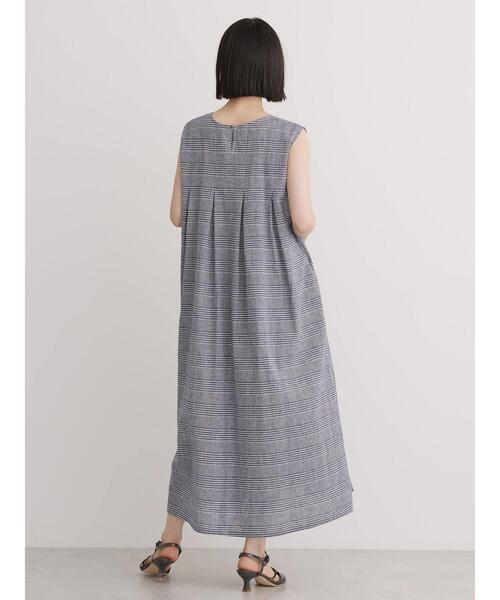 美品⁂センソユニコ⁂ 膝丈ワンピース チェック　リネン　フレア　パッチワーク　M AMERICAN HOLIC（アメリカンホリック）の「リネンブレンドチェック