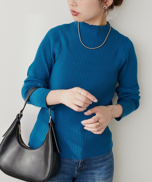 natural couture(ナチュラルクチュール)の「ダイヤ柄プチハイリブニット(ニット/セーター・レディース・オレンジ/ブルー/ブラック/オフホワイト・FREE)」の16枚目の写真