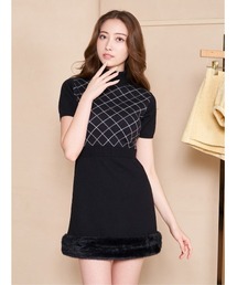 チェックファーニットミニワンピース