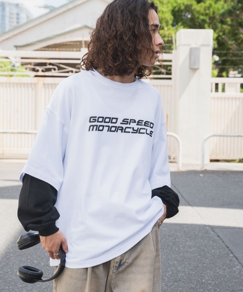 WEGO(ウィゴー)の「WEGO/レイヤードスリーブバックロゴロンT(Tシャツ/カットソー・メンズ・ブラック/ホワイト・LARGE/MEDIUM)」の1枚目の写真