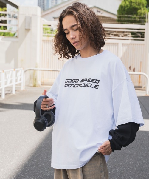 WEGO(ウィゴー)の「WEGO/レイヤードスリーブバックロゴロンT(Tシャツ/カットソー・メンズ・ブラック/ホワイト・LARGE/MEDIUM)」の9枚目の写真