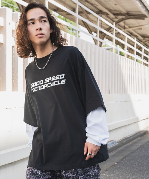 WEGO(ウィゴー)の「WEGO/レイヤードスリーブバックロゴロンT(Tシャツ/カットソー・メンズ・ブラック/ホワイト・LARGE/MEDIUM)」の12枚目の写真