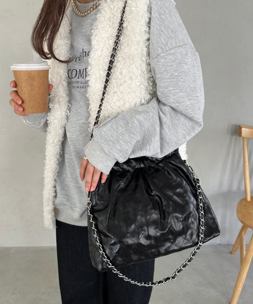 セール】quilting chain shoulder bag／2WAYキルティングPU