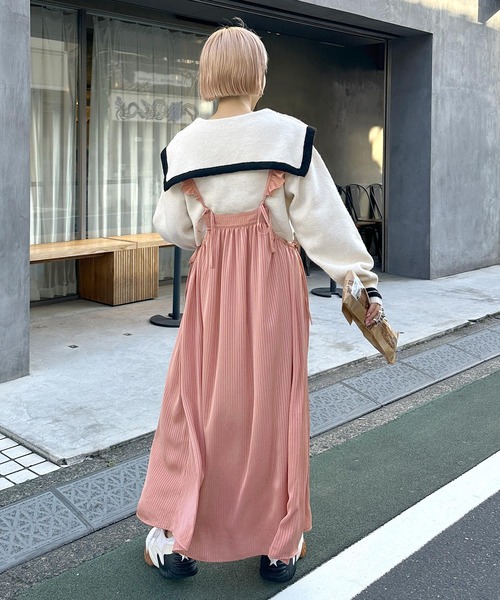 Alley by w closet(アリーバイダブルクローゼット)の「【Alley】フリルエプロンスカート(ワンピース・レディース・オフホワイト/ピンク・FREE)」の3枚目の写真