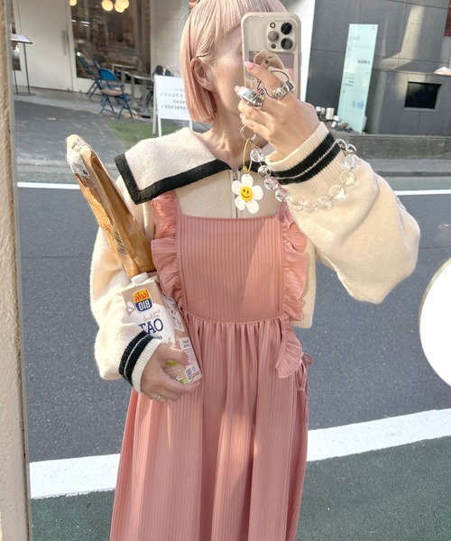 Alley by w closet(アリーバイダブルクローゼット)の「【Alley】フリルエプロンスカート(ワンピース・レディース・オフホワイト/ピンク・FREE)」の6枚目の写真