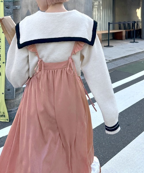 Alley by w closet(アリーバイダブルクローゼット)の「【Alley】フリルエプロンスカート(ワンピース・レディース・オフホワイト/ピンク・FREE)」の7枚目の写真