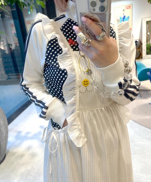ワンダフルワールド 白 ブルーチェック柄 エプロンスカート/タブリエ ワンダフルワールド 白 ブルーチェック柄 エプロンスカート