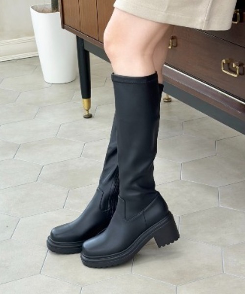 セール】＼ 厚底 細見え ／ストレッチ ヒール ロングブーツ /31514