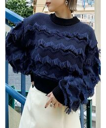 MURUA | ジャガードフリンジニット(ニット/セーター)