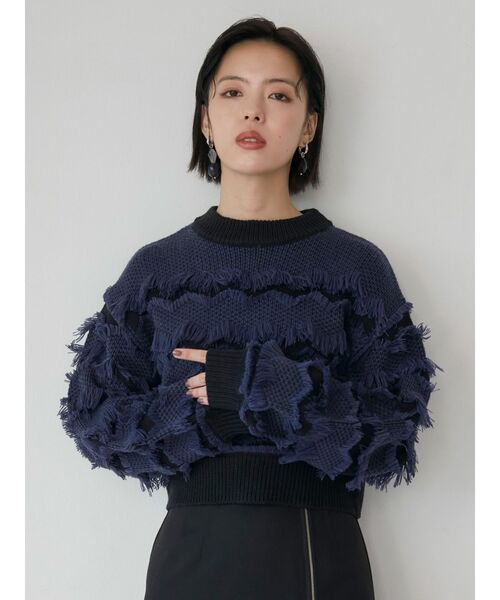 MURUA（ムルーア）の「ジャガードフリンジニット（ニット/セーター・レディース・オレンジ/ネイビー/ベージュ・FREE）」の17枚目の写真