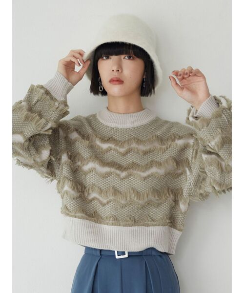 MURUA（ムルーア）の「ジャガードフリンジニット（ニット/セーター・レディース・オレンジ/ネイビー/ベージュ・FREE）」の18枚目の写真