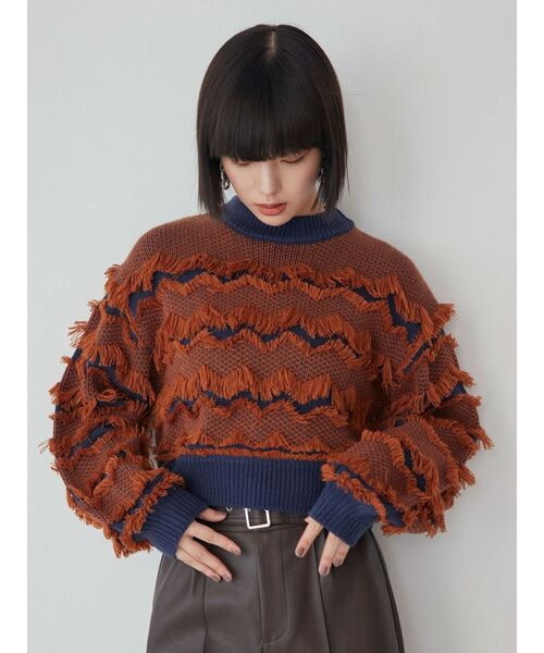 MURUA（ムルーア）の「ジャガードフリンジニット（ニット/セーター・レディース・オレンジ/ネイビー/ベージュ・FREE）」の20枚目の写真