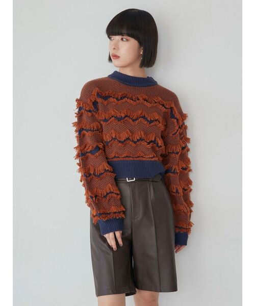 MURUA（ムルーア）の「ジャガードフリンジニット（ニット/セーター・レディース・オレンジ/ネイビー/ベージュ・FREE）」の21枚目の写真