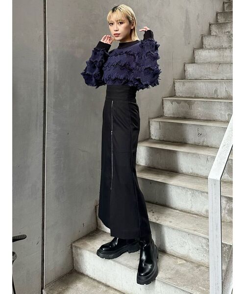 MURUA（ムルーア）の「ジャガードフリンジニット（ニット/セーター・レディース・オレンジ/ネイビー/ベージュ・FREE）」の4枚目の写真