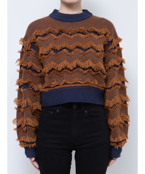 MURUA（ムルーア）の「ジャガードフリンジニット（ニット/セーター・レディース・オレンジ/ネイビー/ベージュ・FREE）」の6枚目の写真