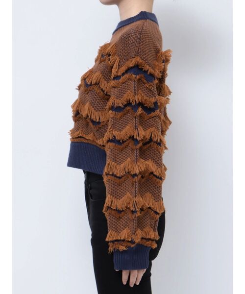 MURUA（ムルーア）の「ジャガードフリンジニット（ニット/セーター・レディース・オレンジ/ネイビー/ベージュ・FREE）」の7枚目の写真
